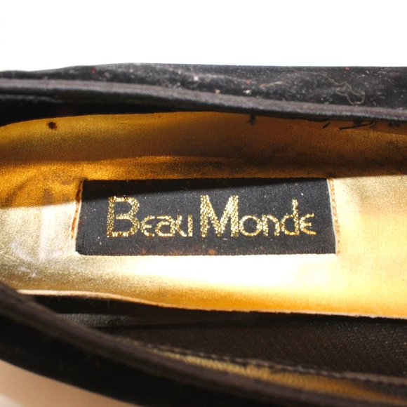 Beau Monde Women's Size 10 Black Velvet Button Embellishment Ballet Wedge Heels - Picture 10 of 10